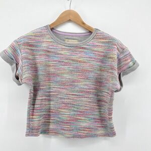 Anthropologie Saturday Sunday Multicolor Knit Slub‎ Oversized Tee Crop Top XS